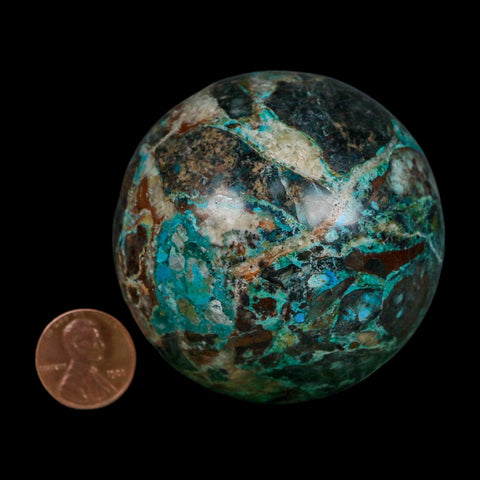 XL 61MM Polished Chrysocolla, Malachite, Crystal Mineral Sphere Peru - Fossil Age Minerals