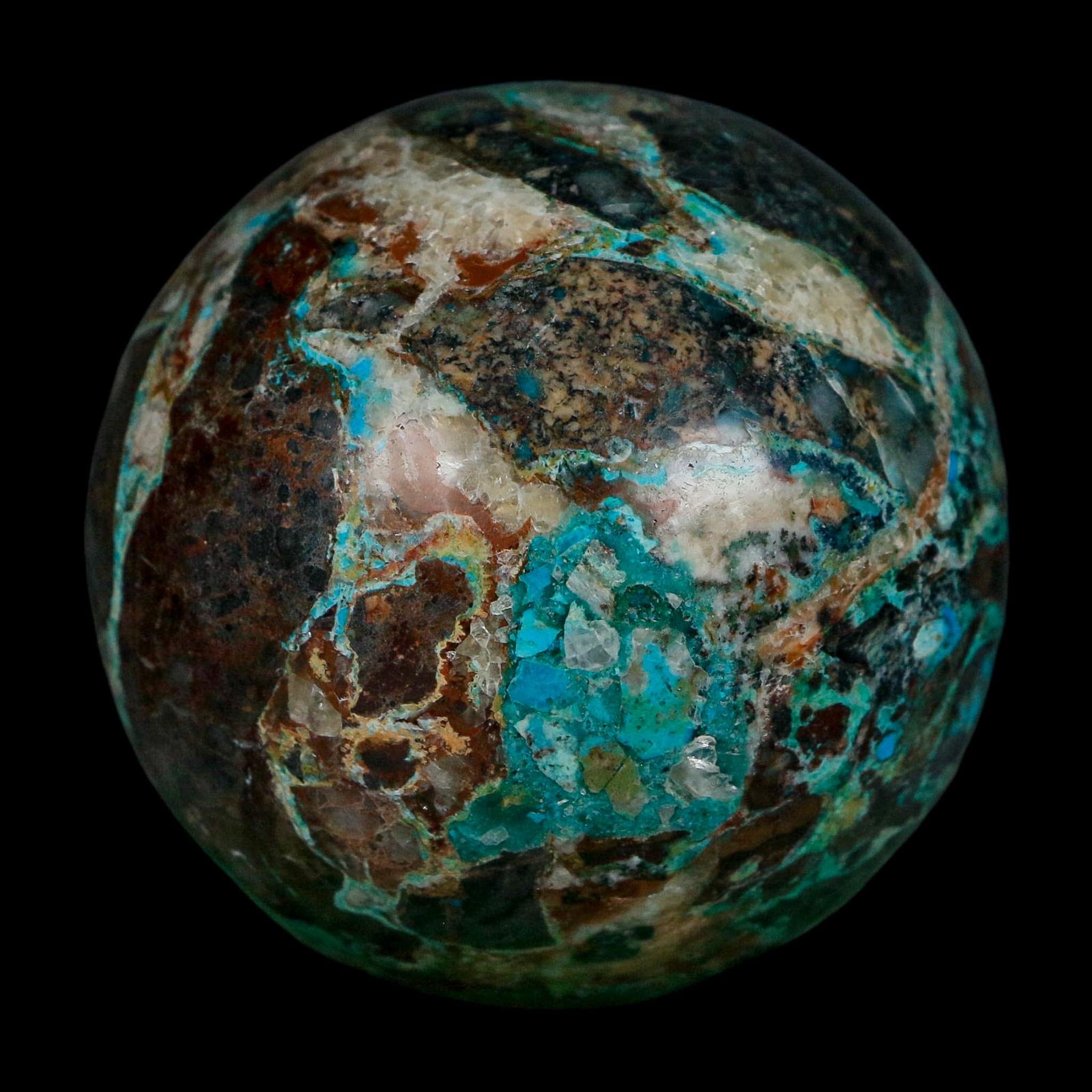 XL 61MM Polished Chrysocolla, Malachite, Crystal Mineral Sphere Peru - Fossil Age Minerals