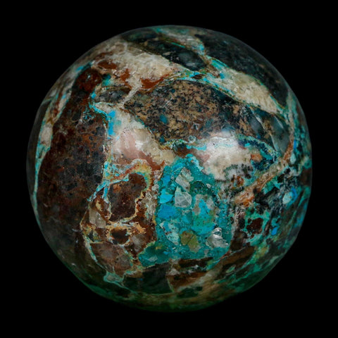 XL 61MM Polished Chrysocolla, Malachite, Crystal Mineral Sphere Peru - Fossil Age Minerals