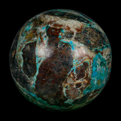 XL 61MM Polished Chrysocolla, Malachite, Crystal Mineral Sphere Peru - Fossil Age Minerals