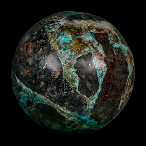XL 61MM Polished Chrysocolla, Malachite, Crystal Mineral Sphere Peru - Fossil Age Minerals