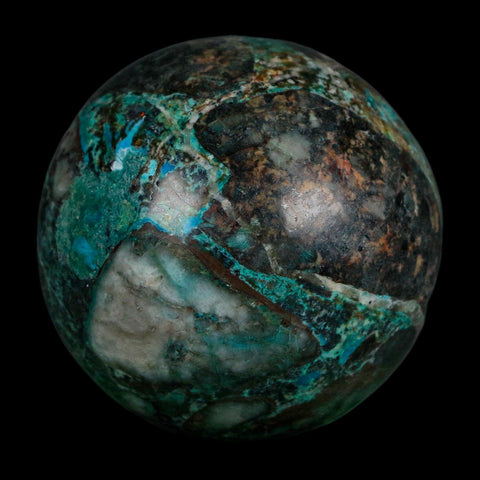 XL 61MM Polished Chrysocolla, Malachite, Crystal Mineral Sphere Peru - Fossil Age Minerals