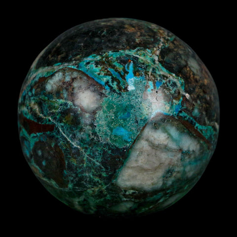 XL 61MM Polished Chrysocolla, Malachite, Crystal Mineral Sphere Peru - Fossil Age Minerals