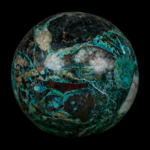 XL 61MM Polished Chrysocolla, Malachite, Crystal Mineral Sphere Peru - Fossil Age Minerals