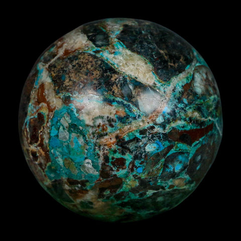 XL 61MM Polished Chrysocolla, Malachite, Crystal Mineral Sphere Peru - Fossil Age Minerals