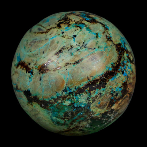 XL 60MM Polished Chrysocolla And Malachite Mineral Sphere Peru - Fossil Age Minerals