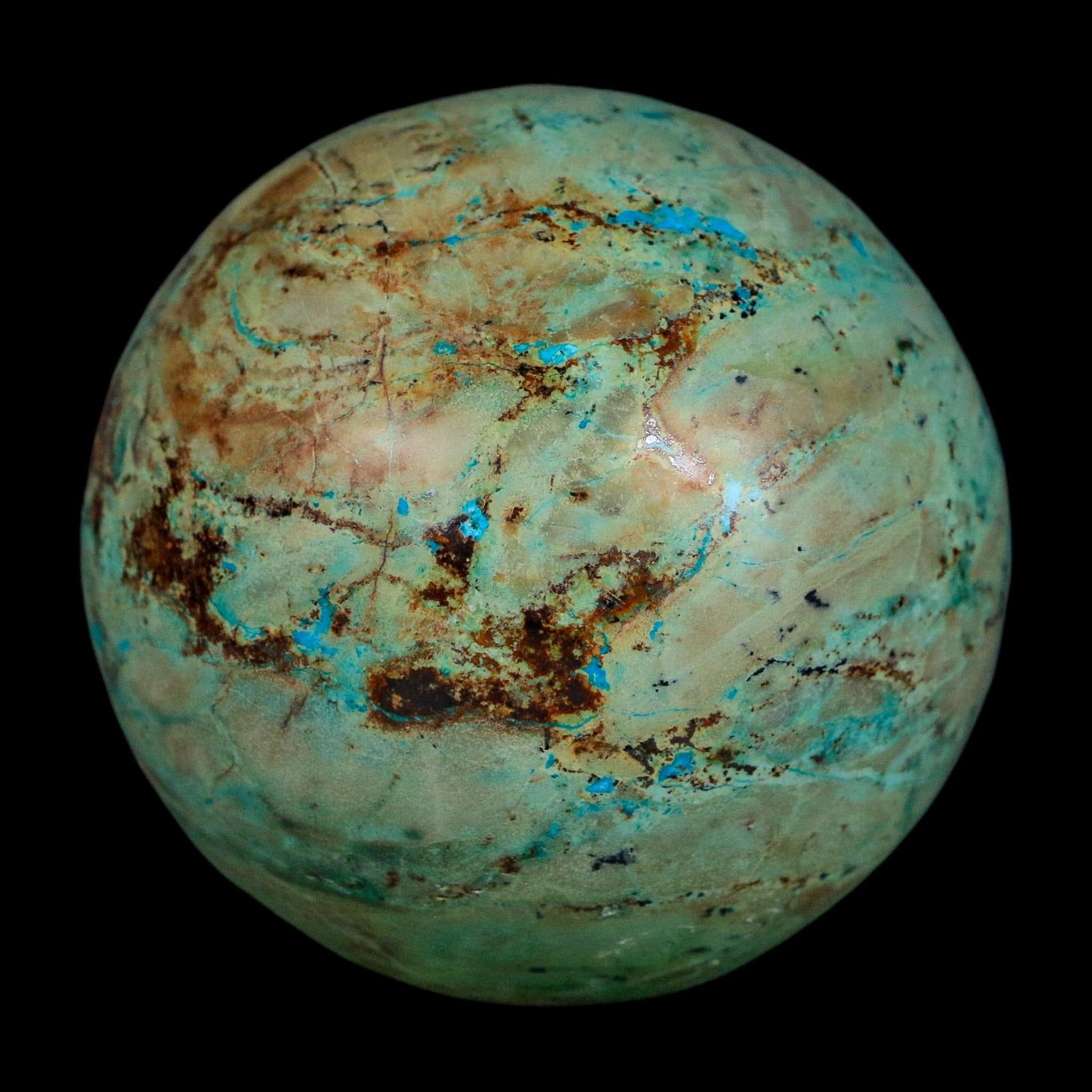 XL 62MM Polished Chrysocolla And Malachite Mineral Sphere Peru - Fossil Age Minerals