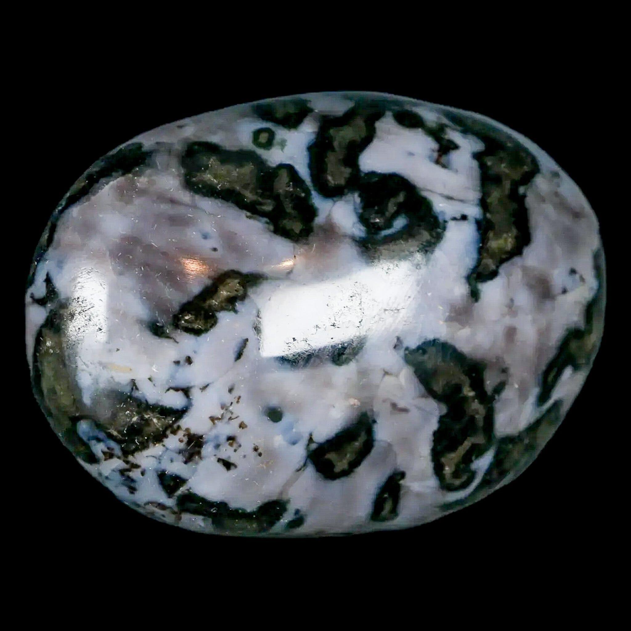 2.1" Natural Gabbro Polished Palm Stone Mineral Calcium Plagioclase Madagascar - Fossil Age Minerals