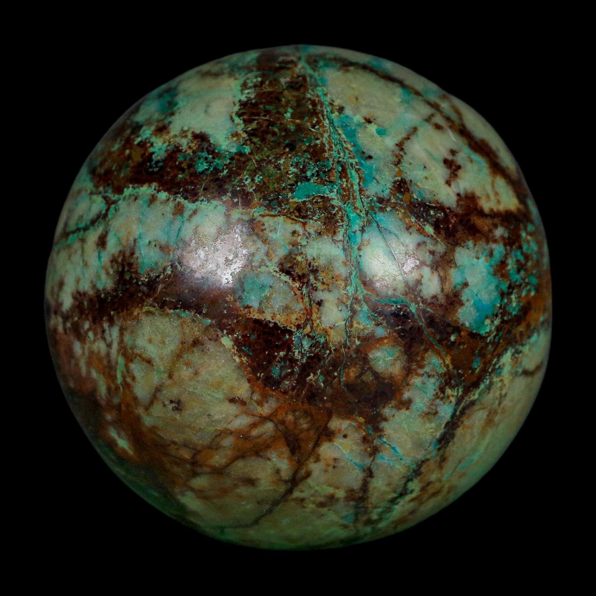 XL 62MM Polished Chrysocolla And Malachite Mineral Sphere Peru - Fossil Age Minerals