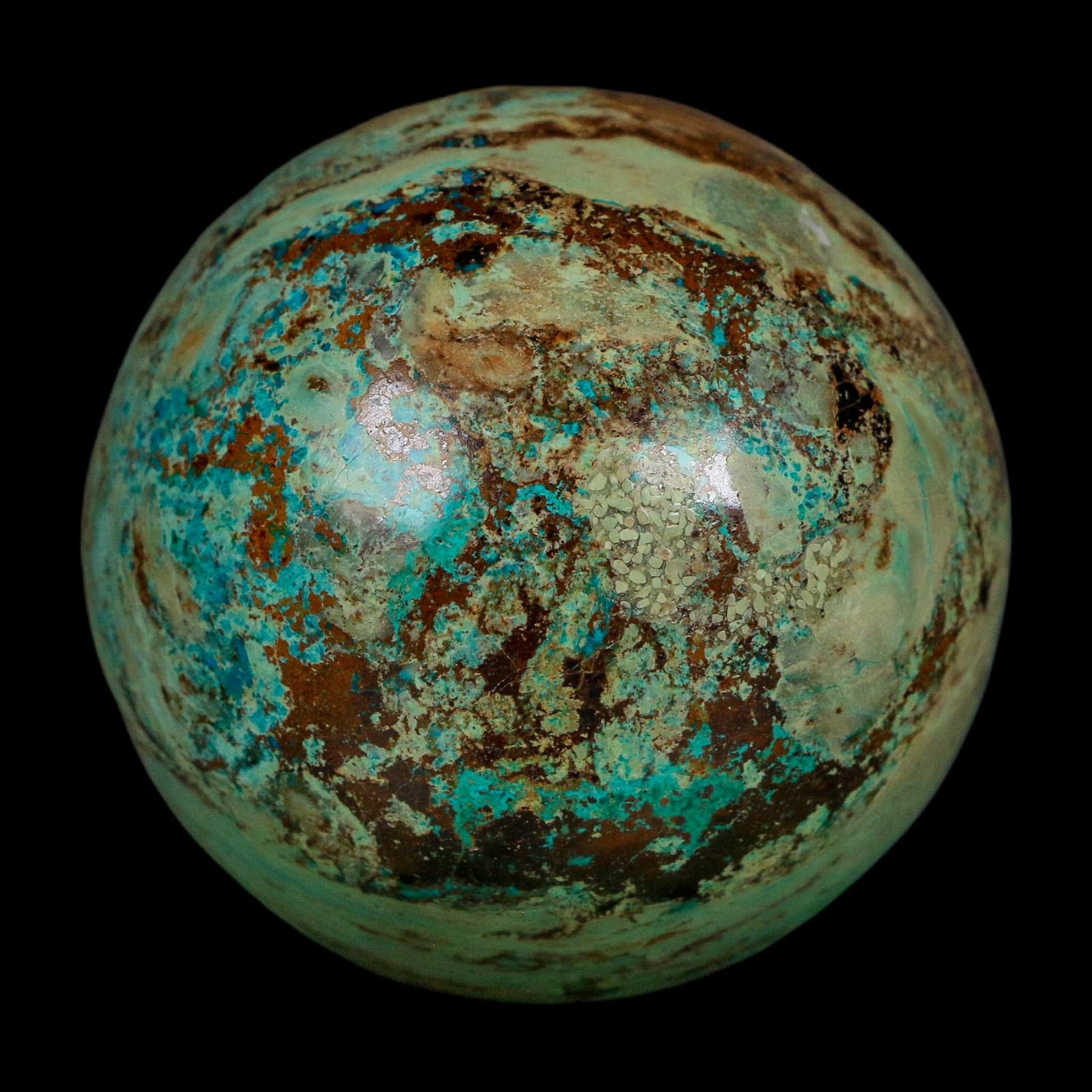XL 59MM Polished Chrysocolla And Malachite Mineral Sphere Peru - Fossil Age Minerals