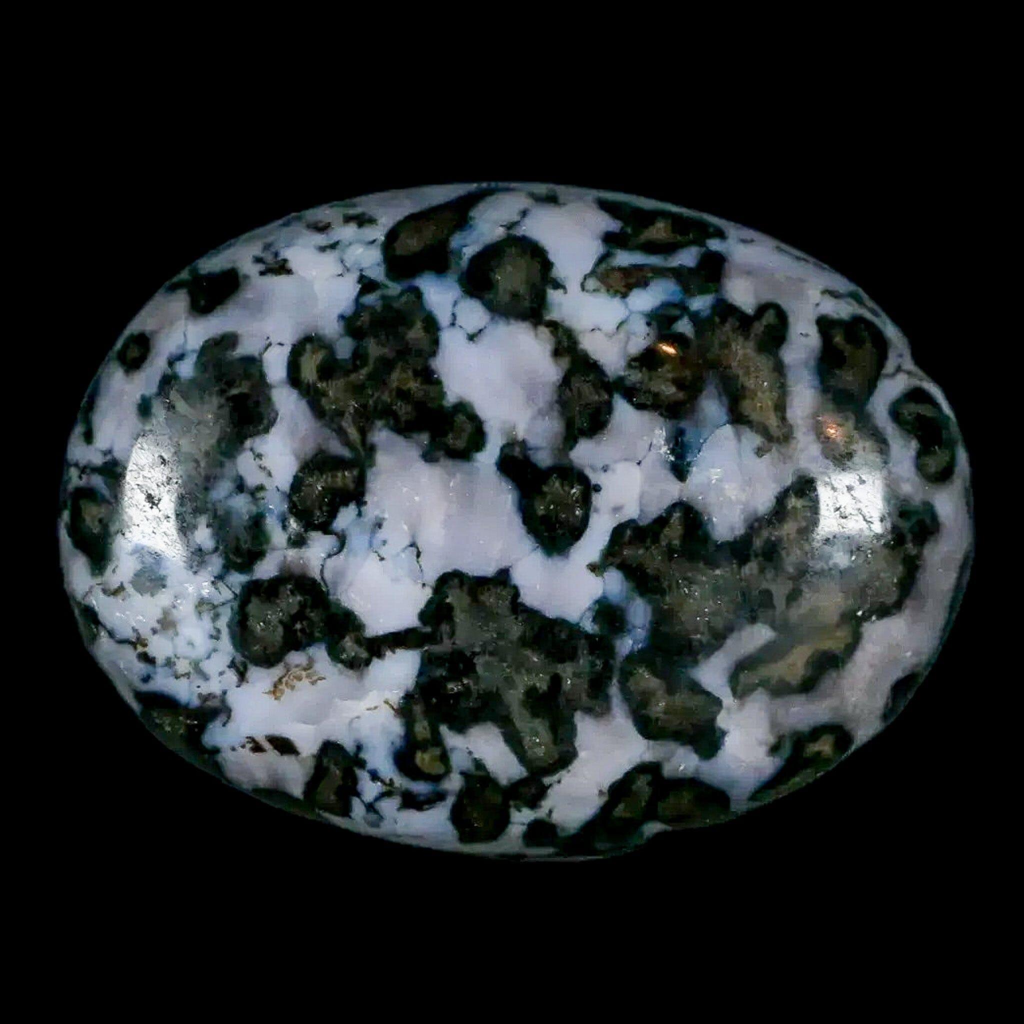 2.1" Natural Gabbro Polished Palm Stone Mineral Calcium Plagioclase Madagascar - Fossil Age Minerals
