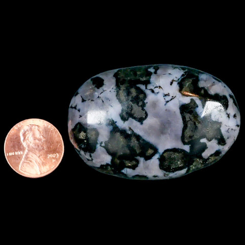 2.1" Natural Gabbro Polished Palm Stone Mineral Calcium Plagioclase Madagascar - Fossil Age Minerals