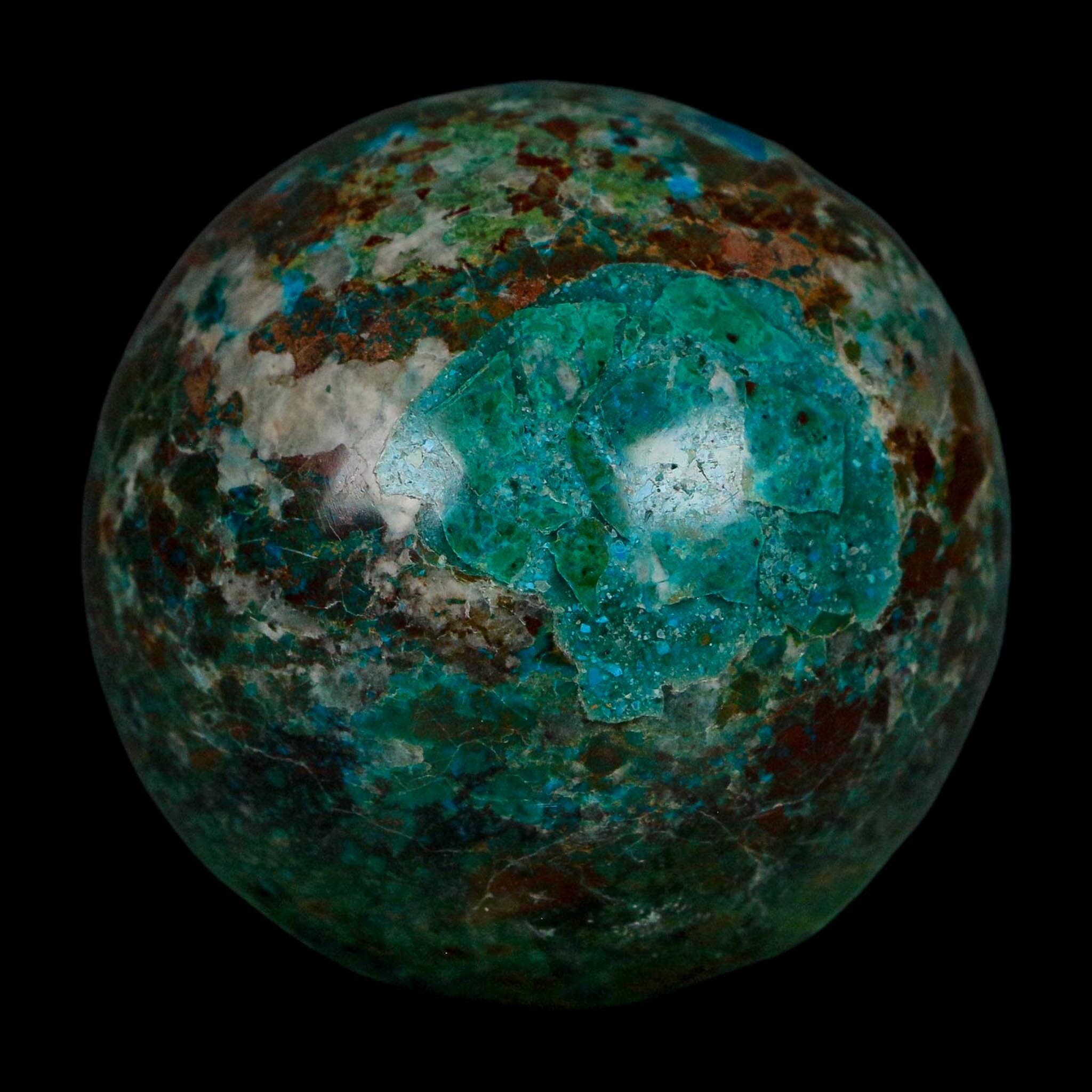 XL 59MM Polished Chrysocolla And Malachite Mineral Sphere Peru - Fossil Age Minerals