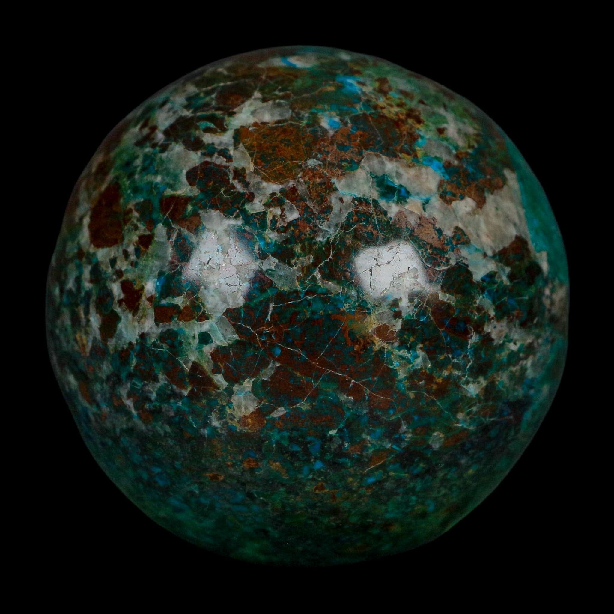 XL 59MM Polished Chrysocolla And Malachite Mineral Sphere Peru - Fossil Age Minerals
