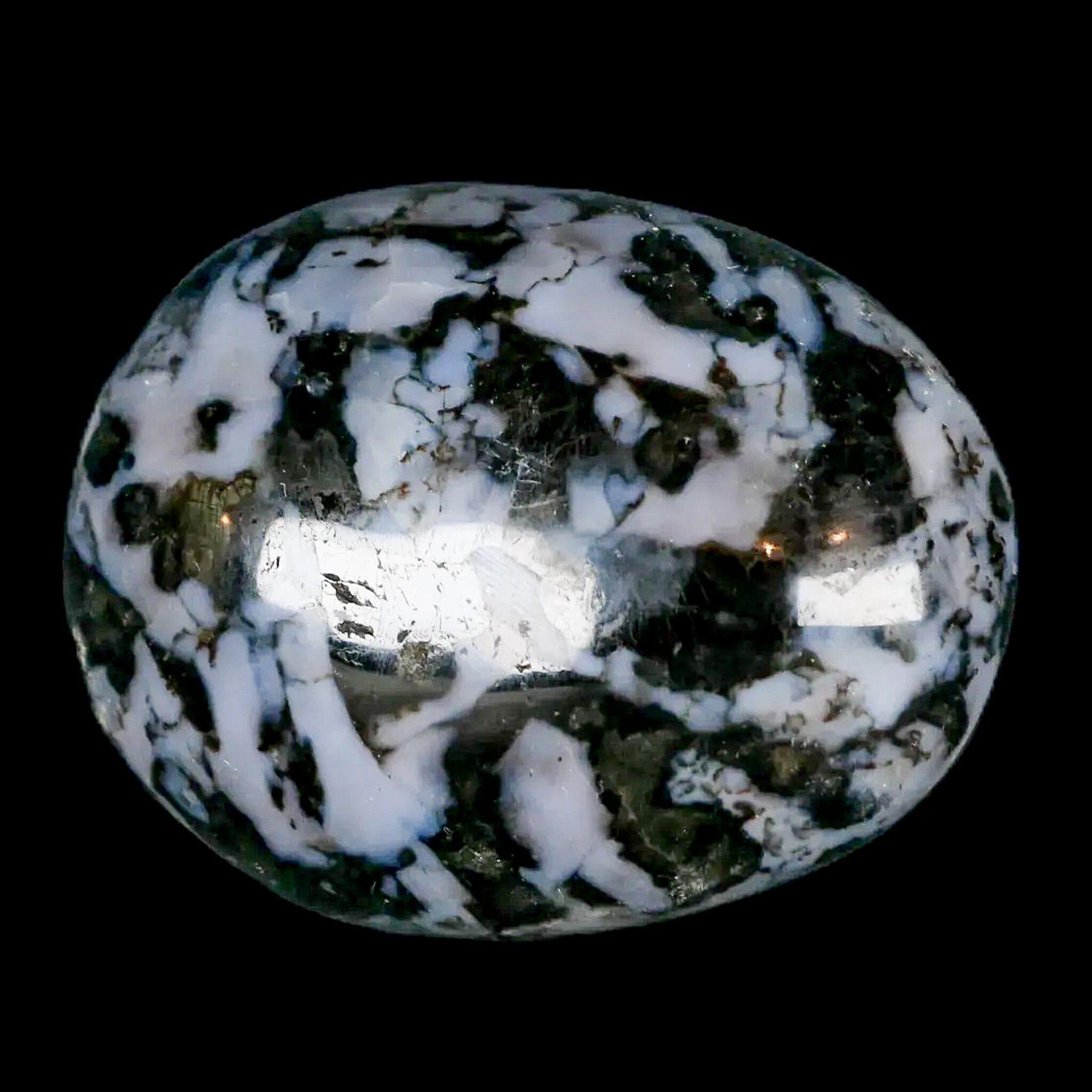 2" Natural Gabbro Polished Palm Stone Mineral Calcium Plagioclase Madagascar - Fossil Age Minerals