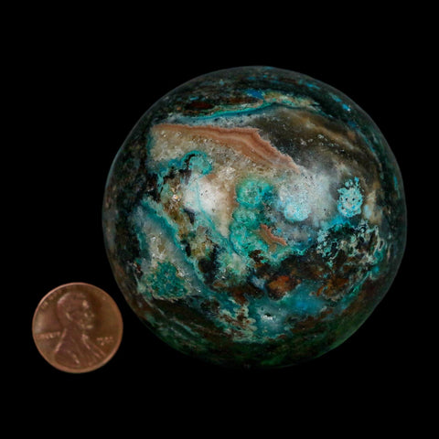 XL 61MM Polished Chrysocolla, Malachite, Crystal Mineral Sphere Peru - Fossil Age Minerals