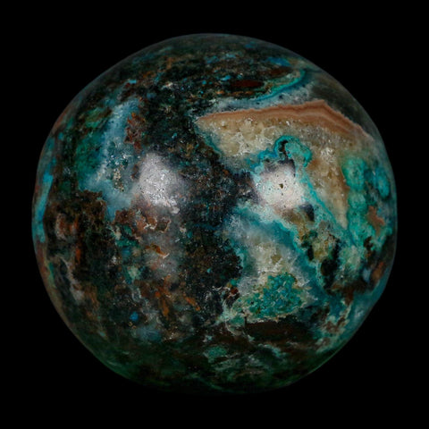 XL 61MM Polished Chrysocolla, Malachite, Crystal Mineral Sphere Peru - Fossil Age Minerals