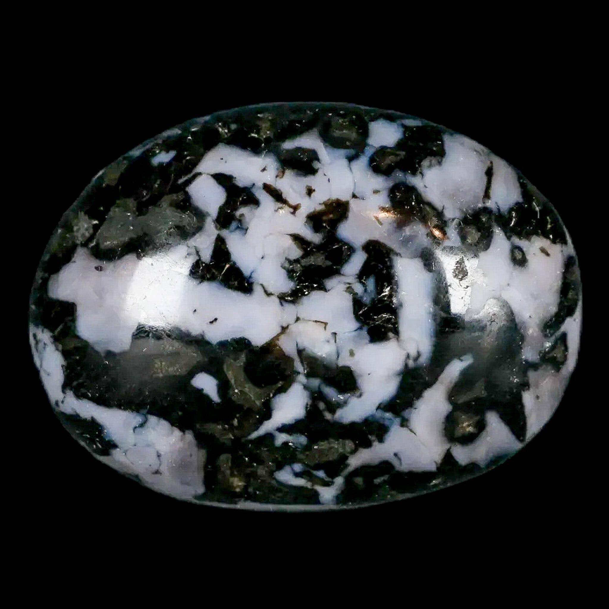 2" Natural Gabbro Polished Palm Stone Mineral Calcium Plagioclase Madagascar - Fossil Age Minerals