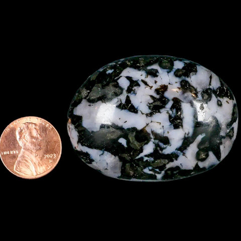 2" Natural Gabbro Polished Palm Stone Mineral Calcium Plagioclase Madagascar - Fossil Age Minerals