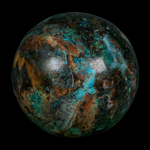 XL 61MM Polished Chrysocolla, Malachite, Crystal Mineral Sphere Peru - Fossil Age Minerals