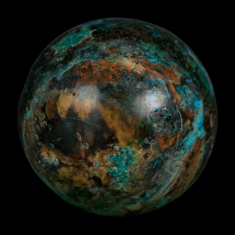 XL 61MM Polished Chrysocolla, Malachite, Crystal Mineral Sphere Peru - Fossil Age Minerals