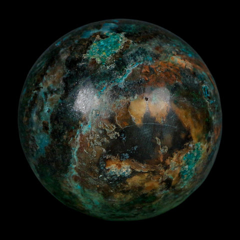 XL 61MM Polished Chrysocolla, Malachite, Crystal Mineral Sphere Peru - Fossil Age Minerals