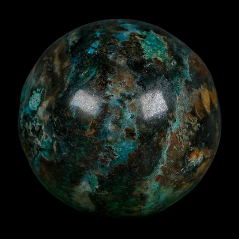XL 61MM Polished Chrysocolla, Malachite, Crystal Mineral Sphere Peru - Fossil Age Minerals