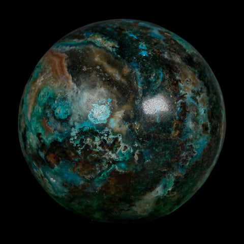 XL 61MM Polished Chrysocolla, Malachite, Crystal Mineral Sphere Peru - Fossil Age Minerals