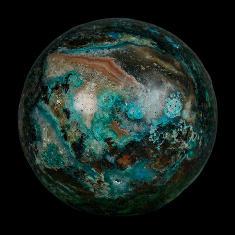 XL 61MM Polished Chrysocolla, Malachite, Crystal Mineral Sphere Peru - Fossil Age Minerals