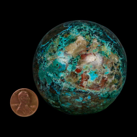 XL 60MM Polished Chrysocolla, Malachite, Crystal Mineral Sphere Peru - Fossil Age Minerals
