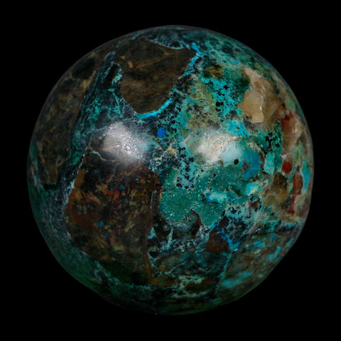 XL 60MM Polished Chrysocolla, Malachite, Crystal Mineral Sphere Peru - Fossil Age Minerals