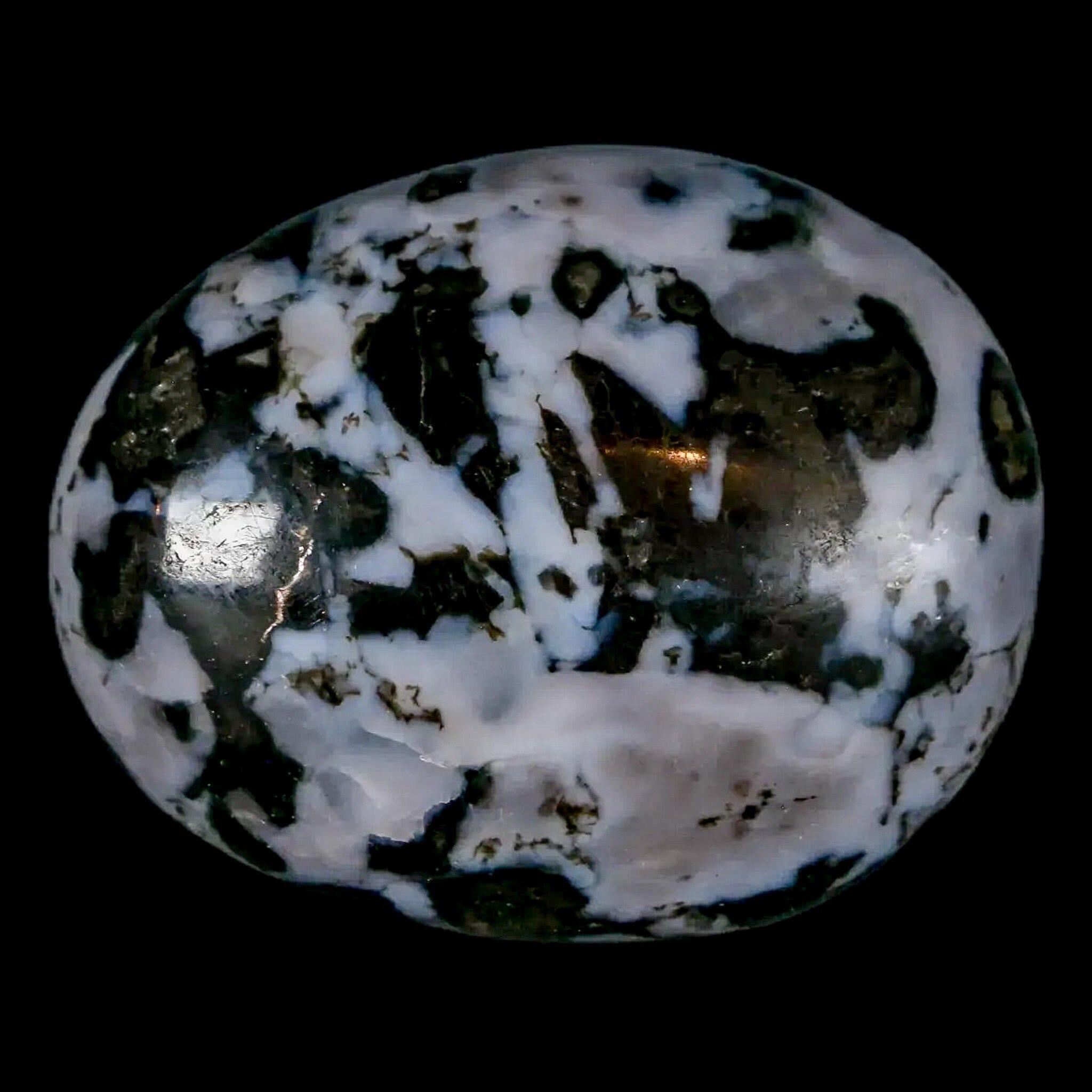 1.8" Natural Gabbro Polished Palm Stone Mineral Calcium Plagioclase Madagascar - Fossil Age Minerals