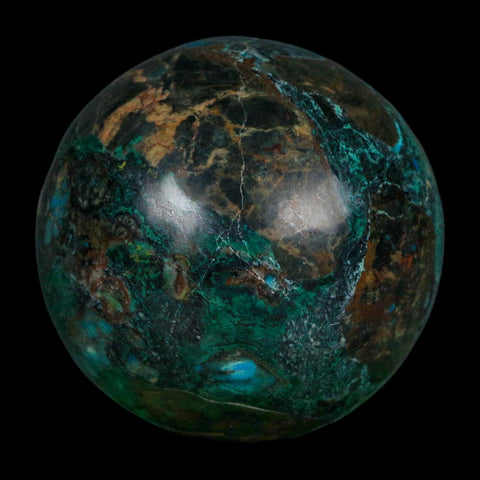 XL 60MM Polished Chrysocolla, Malachite, Crystal Mineral Sphere Peru - Fossil Age Minerals