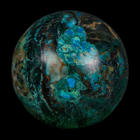 XL 60MM Polished Chrysocolla, Malachite, Crystal Mineral Sphere Peru - Fossil Age Minerals