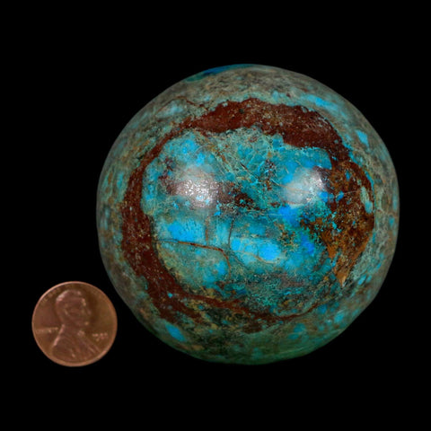 XL 65MM Polished Chrysocolla, Malachite, Crystal Mineral Sphere Peru - Fossil Age Minerals