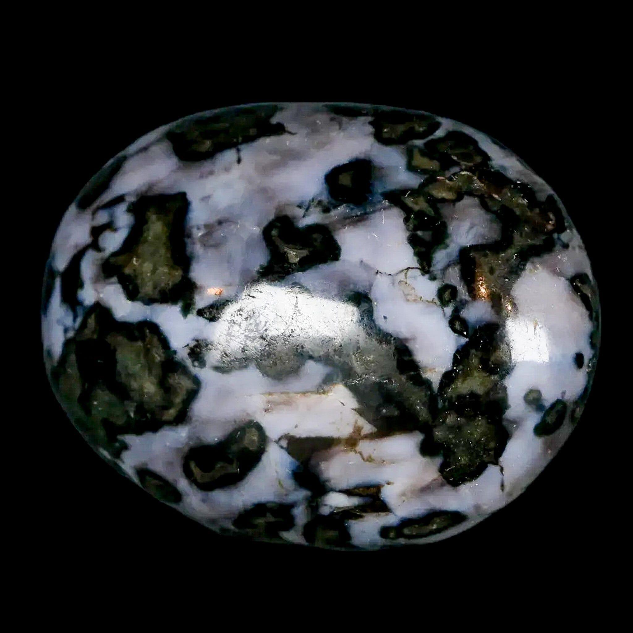 1.9" Natural Gabbro Polished Palm Stone Mineral Calcium Plagioclase Madagascar - Fossil Age Minerals
