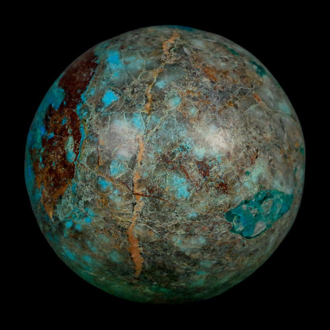 XL 65MM Polished Chrysocolla, Malachite, Crystal Mineral Sphere Peru - Fossil Age Minerals