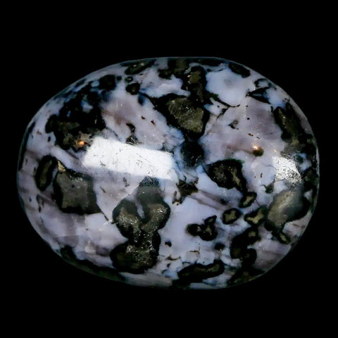 1.9" Natural Gabbro Polished Palm Stone Mineral Calcium Plagioclase Madagascar - Fossil Age Minerals