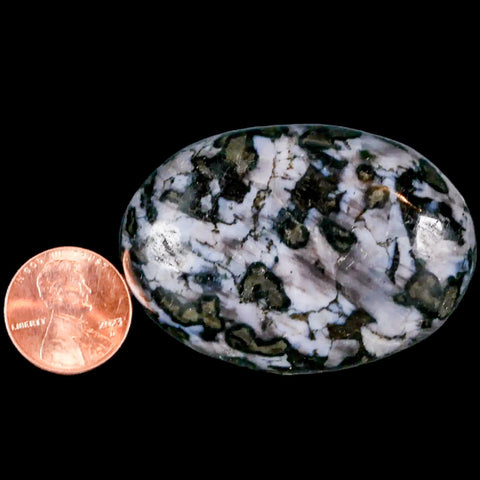 2.1" Natural Gabbro Polished Palm Stone Mineral Calcium Plagioclase Madagascar - Fossil Age Minerals