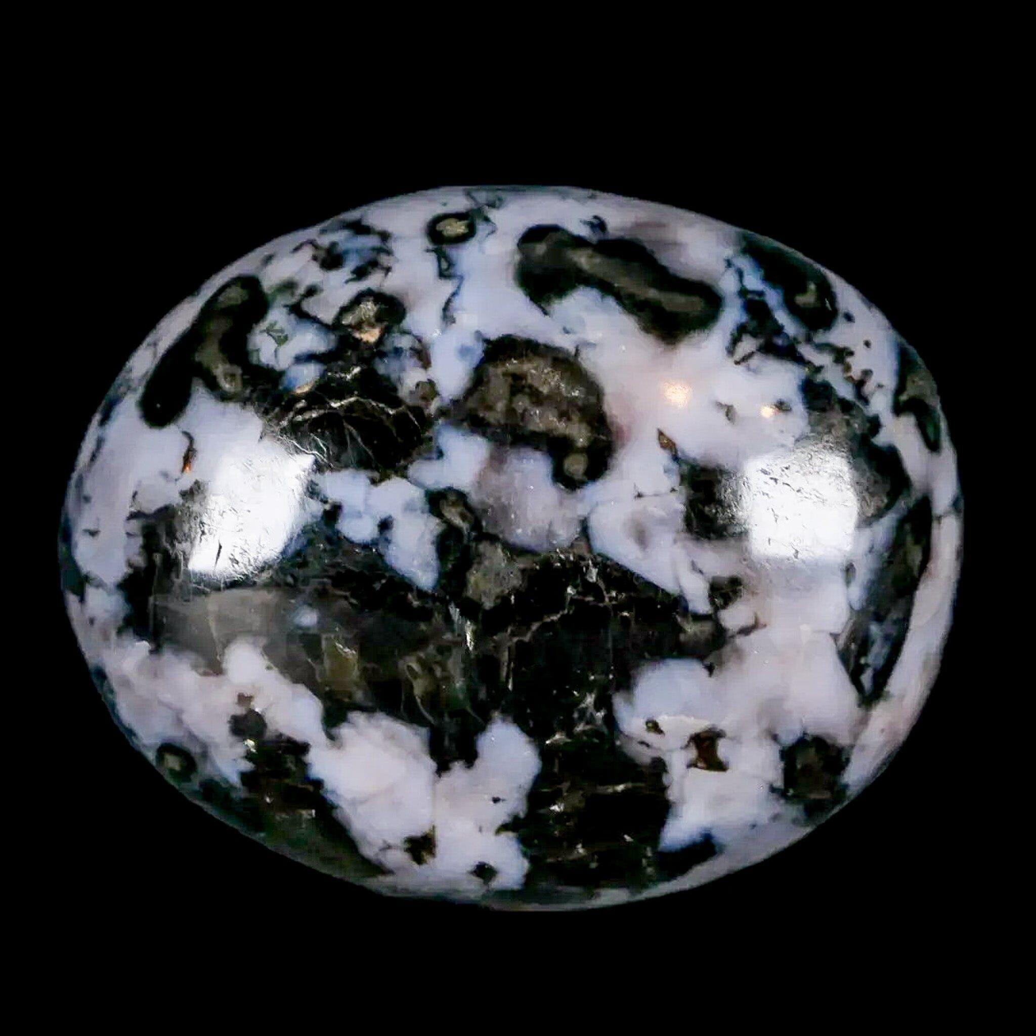1.7" Natural Gabbro Polished Palm Stone Mineral Calcium Plagioclase Madagascar - Fossil Age Minerals