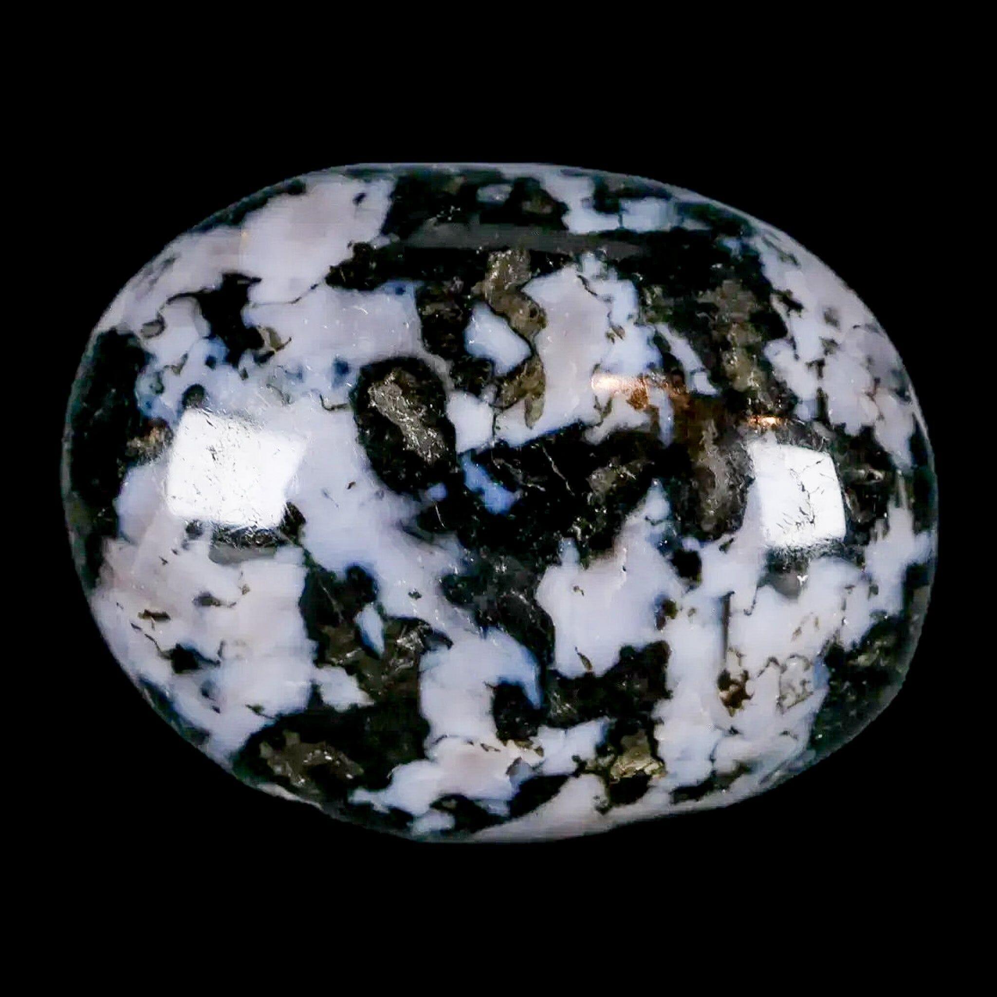 1.8" Natural Gabbro Polished Palm Stone Mineral Calcium Plagioclase Madagascar - Fossil Age Minerals