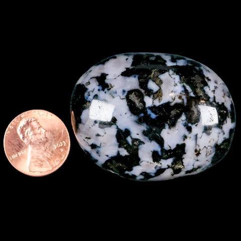 1.8" Natural Gabbro Polished Palm Stone Mineral Calcium Plagioclase Madagascar - Fossil Age Minerals