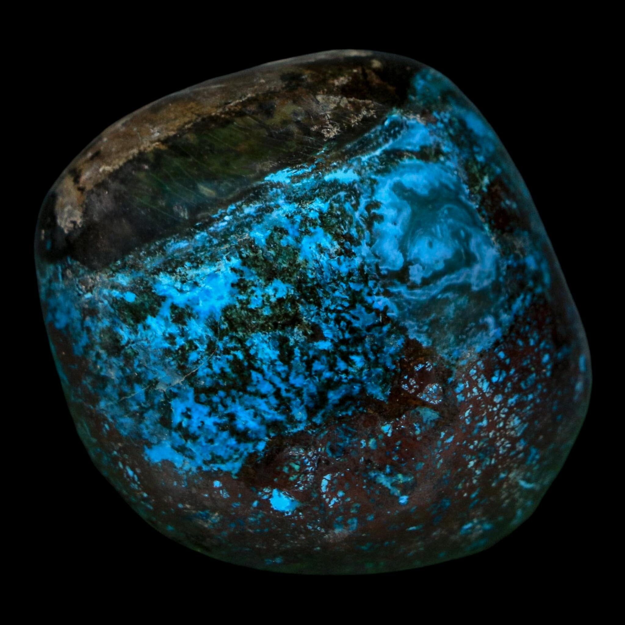 1.5" Chrysocolla Palm Stone Polished Free Form Blue And Teal Color Location Peru
