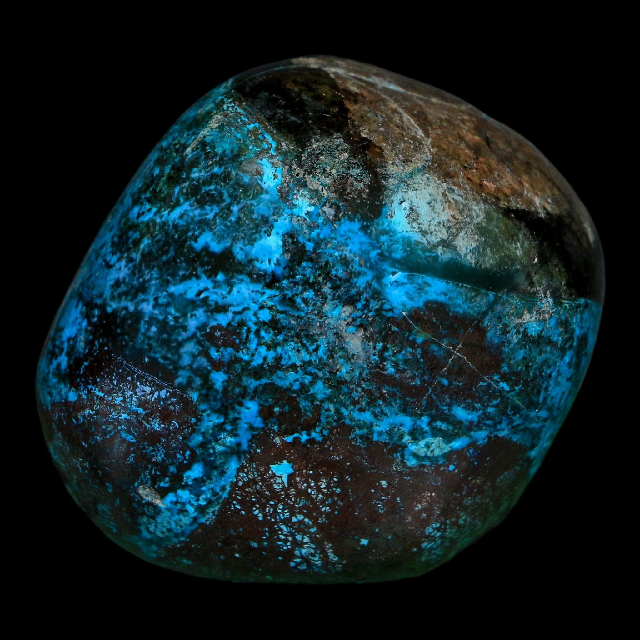 1.5" Chrysocolla Palm Stone Polished Free Form Blue And Teal Color Location Peru