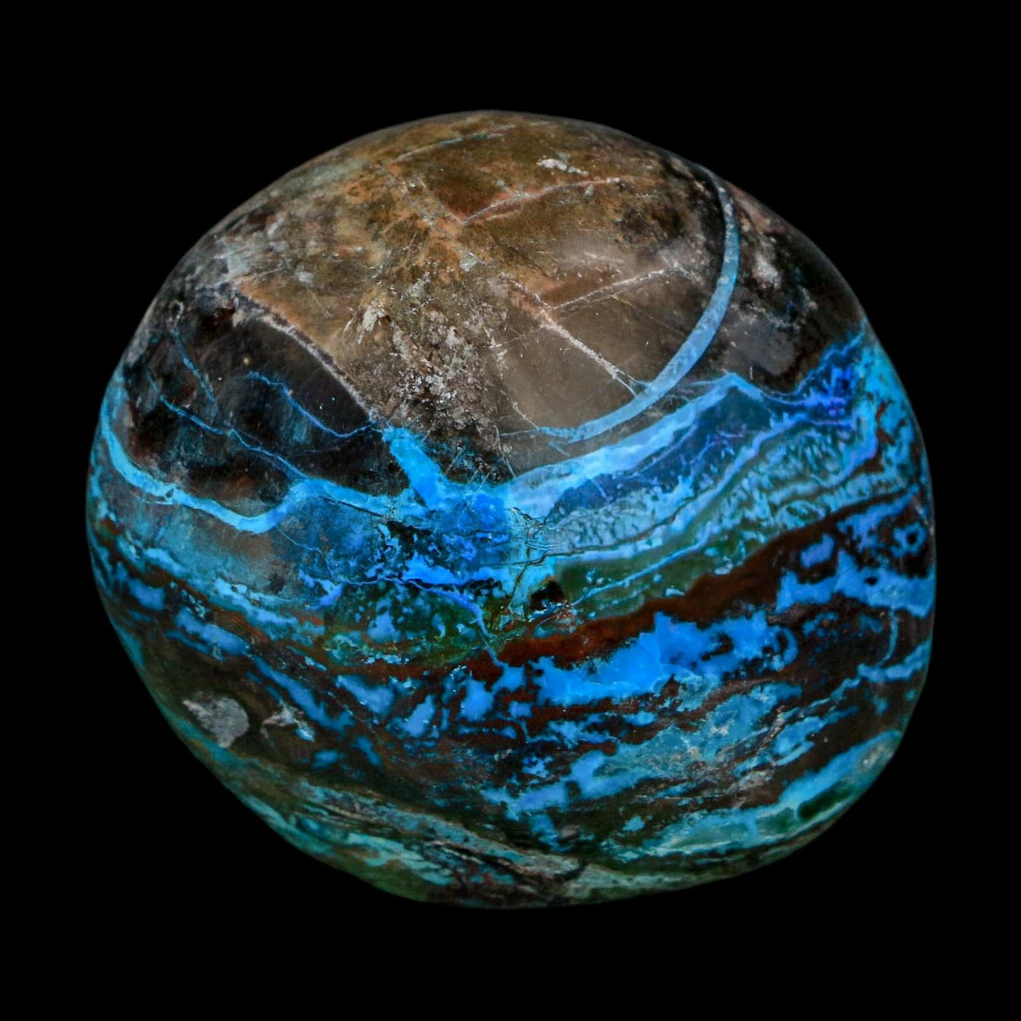 1.7" Chrysocolla Palm Stone Polished Free Form Blue And Teal Color Location Peru