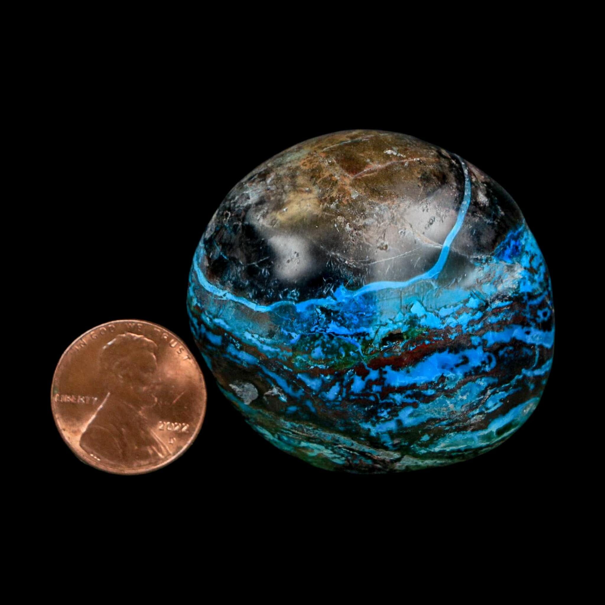 1.7" Chrysocolla Palm Stone Polished Free Form Blue And Teal Color Location Peru