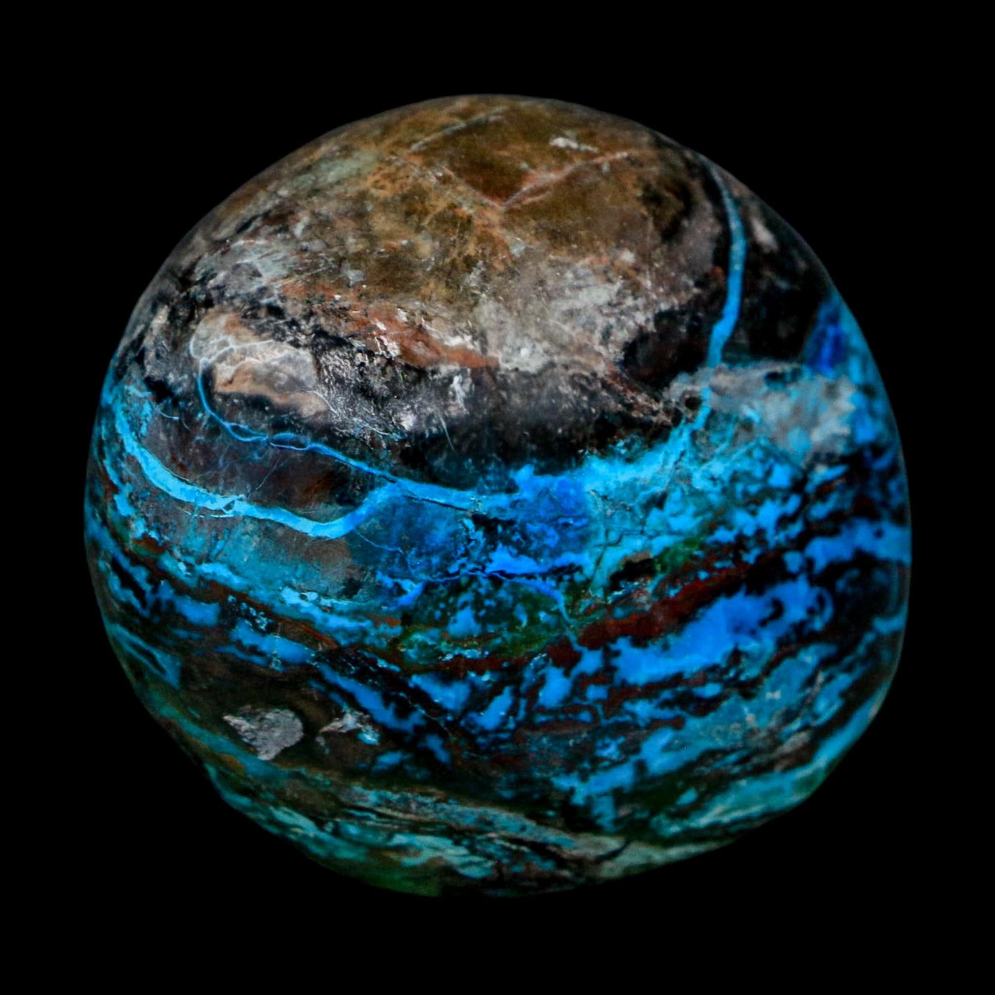1.7" Chrysocolla Palm Stone Polished Free Form Blue And Teal Color Location Peru