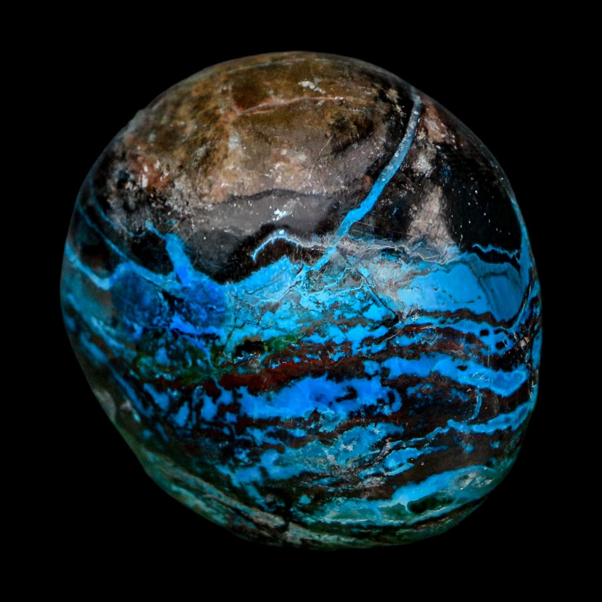 1.7" Chrysocolla Palm Stone Polished Free Form Blue And Teal Color Location Peru