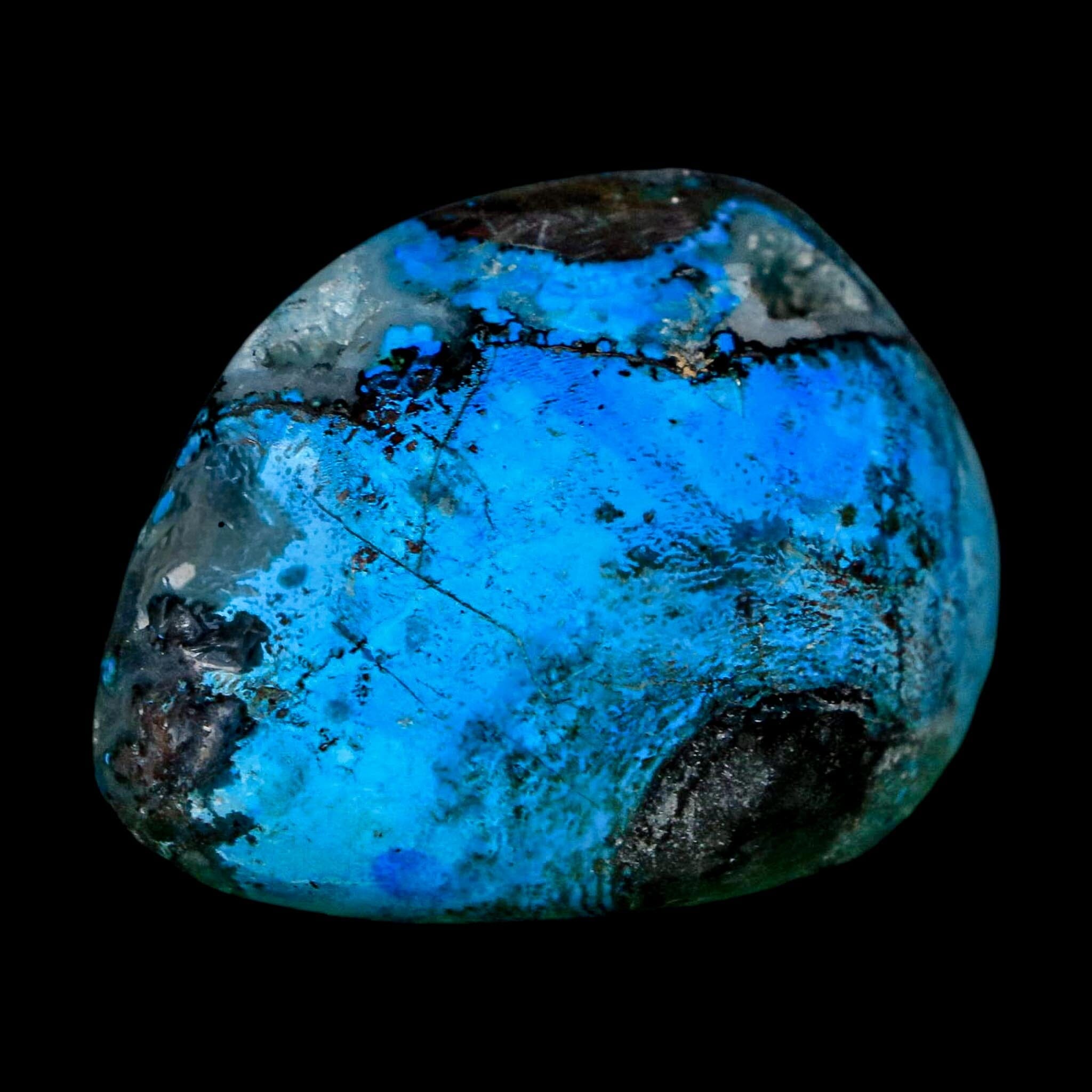 1.6" Chrysocolla Palm Stone Polished Free Form Blue And Teal Color Location Peru