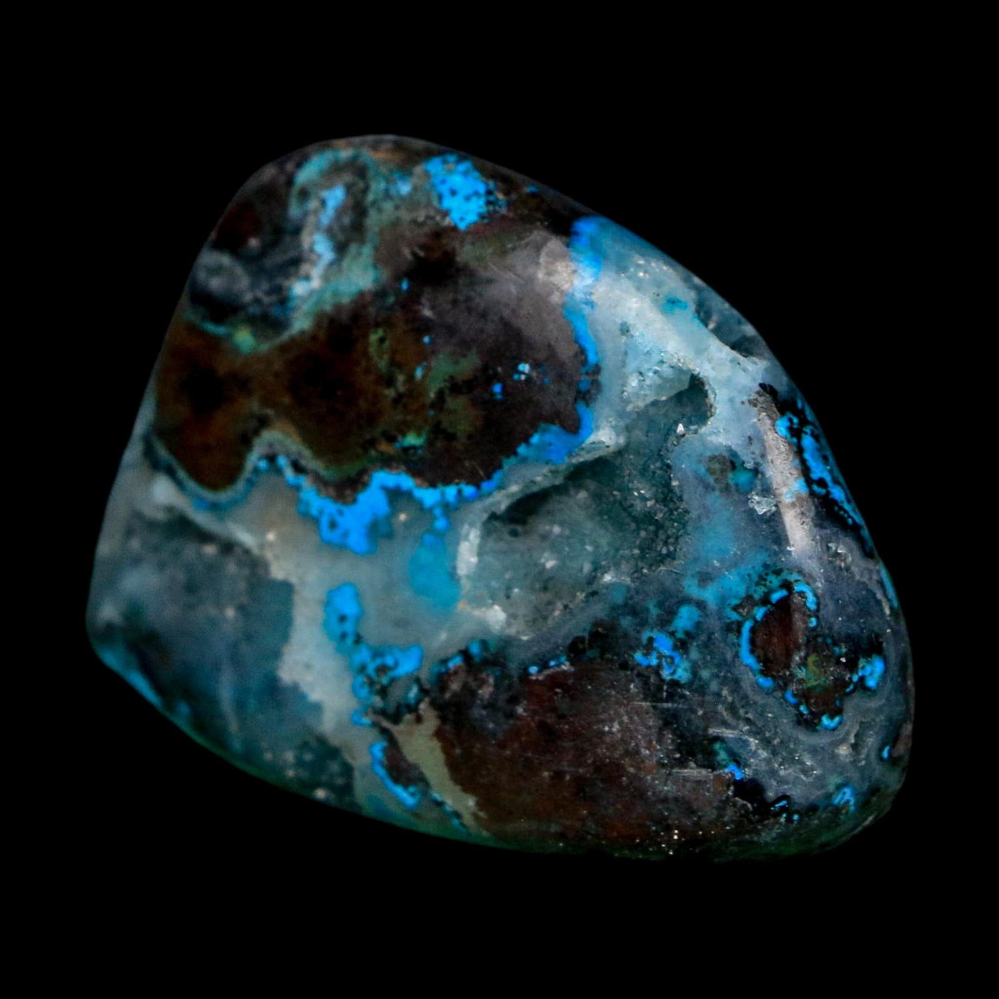 1.6" Chrysocolla Palm Stone Polished Free Form Blue And Teal Color Location Peru